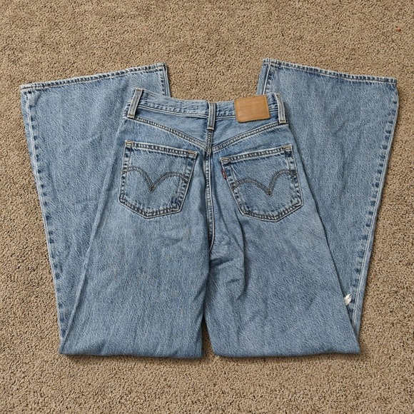 Levis Premium Jeans Womens Size 24 High Loose Flare Distressed Light Wash Blue - Picture 13 of 16